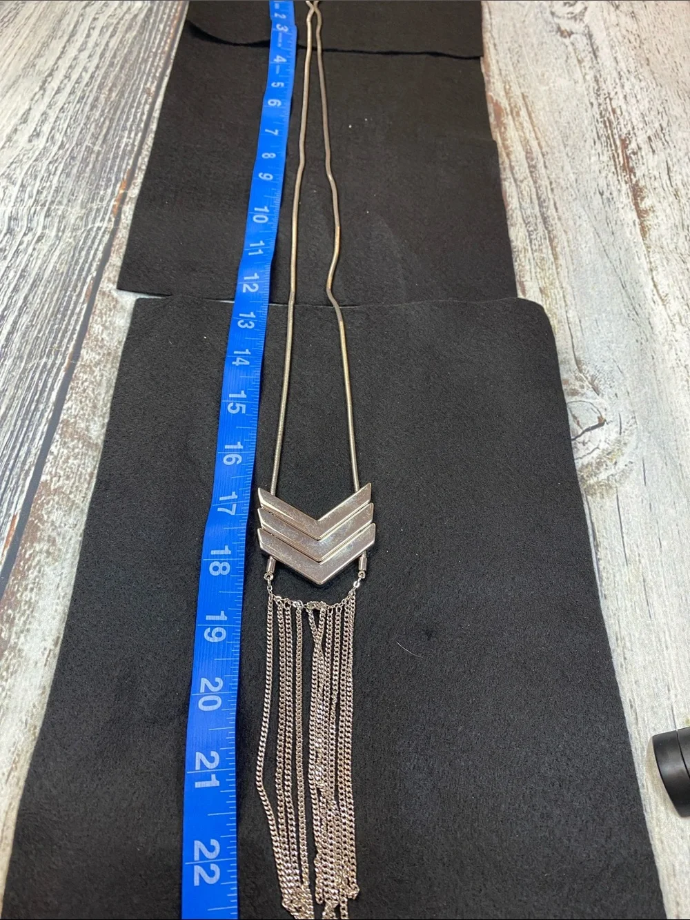 Lane Bryant Silver Tone Chevron Fringe Pendant Necklace-Long Statement Necklace